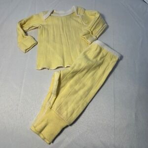 Vintage Gerber Long Mates Ribbed Pajama Set‎ Newborn Yellow Cotton Sleepwear